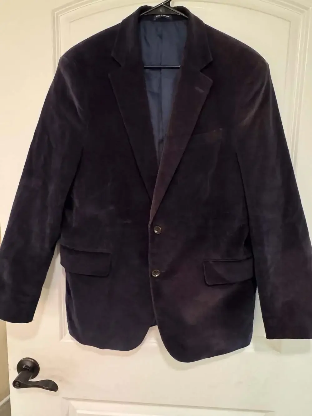 Stafford Dark Academia Navy Corduroy Sport Coat Elbow Patch 40R